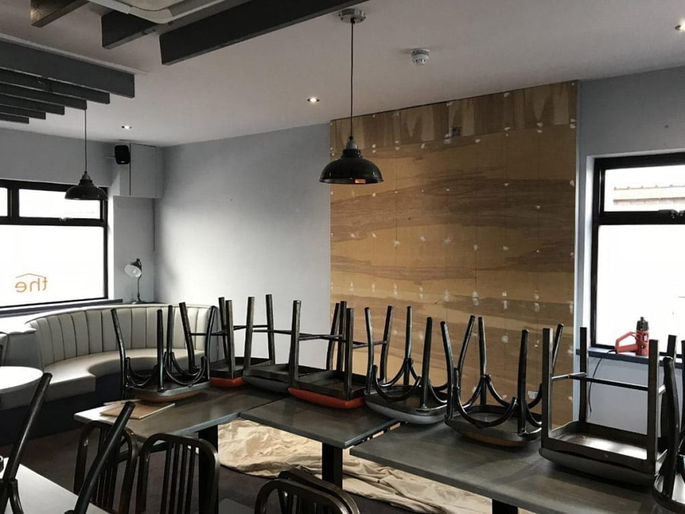 Stacks Bistro walls before adding smart writable surfaces