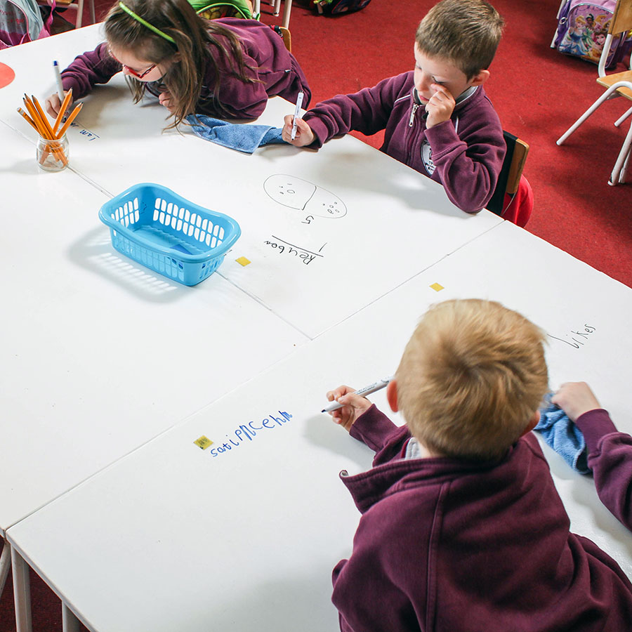 Self adhesive whiteboard film for desk