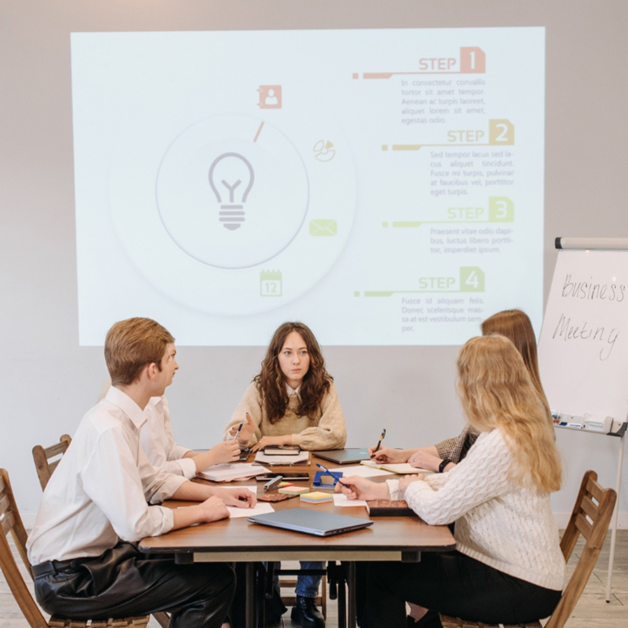 Ultra short throw projector screen paint for group discussion